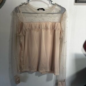 Chic Me Pearl-Embellished Sheer Blouse - Beige